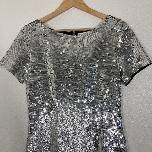 Vintage Eleanor P Brenner Sequin Sheath Dress Womens Small Silver Sleeve 90s - Picture 2 of 16